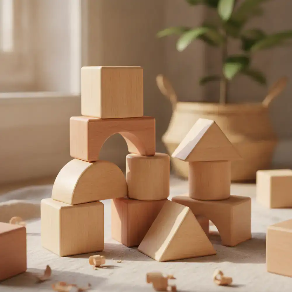 Close up of high quality non-toxic wooden blocks