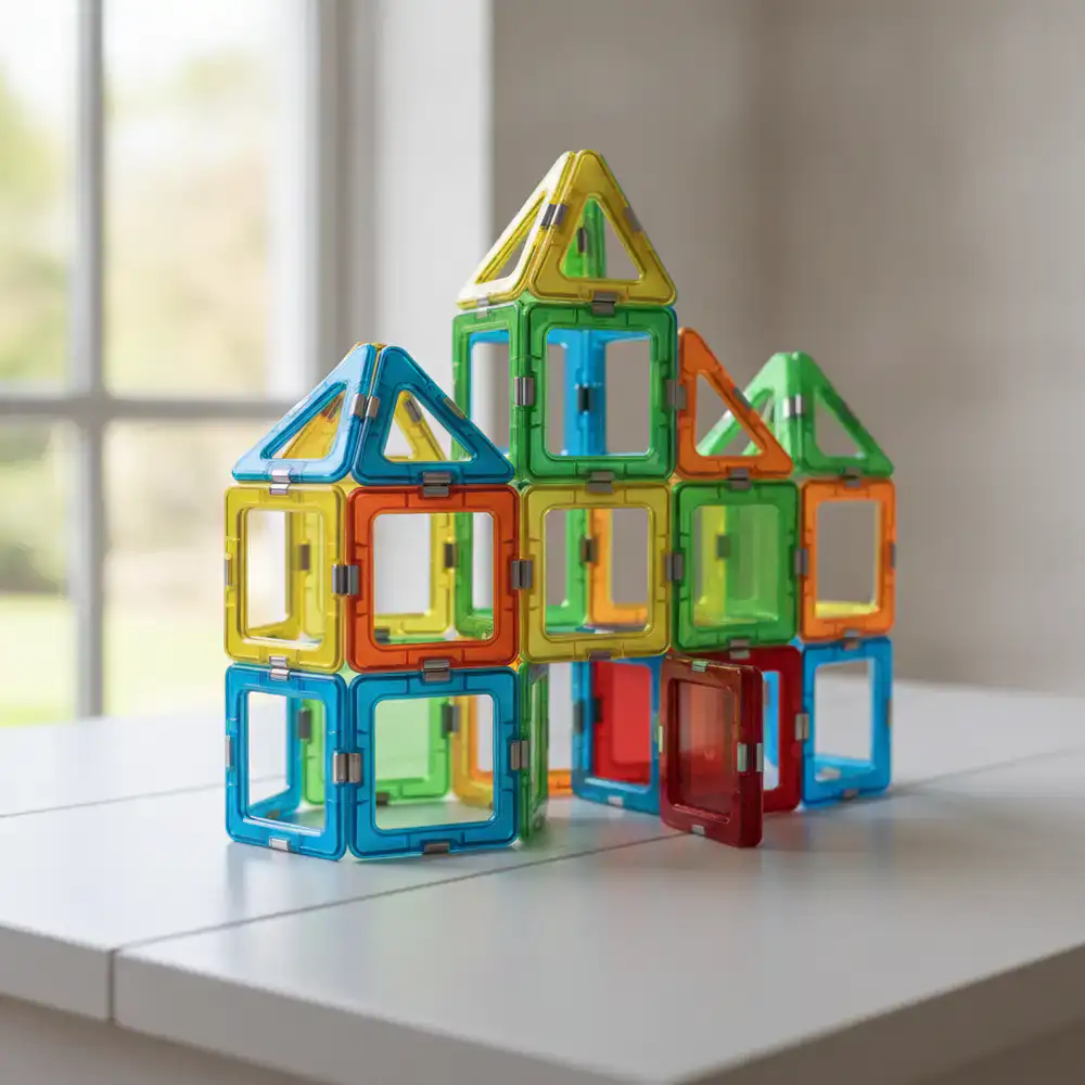 Interlocking magnetic building tiles