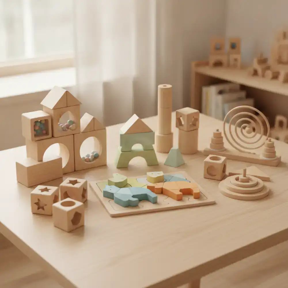 Children playing with educational wooden toys in Ho Chi Minh City store